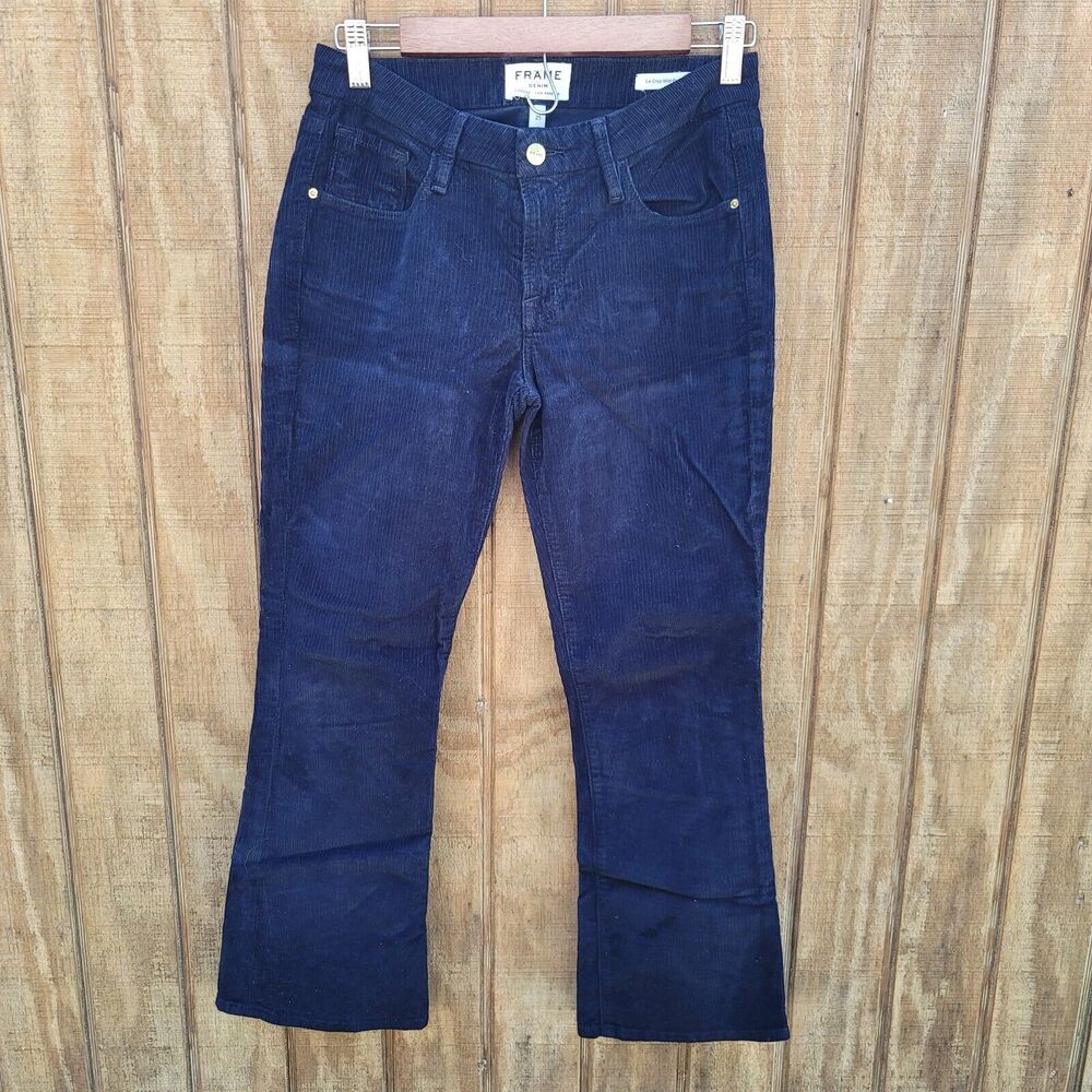 Frame Deep Dive Blue Corduroy Le Crop Mini Boot Womens Size 25
